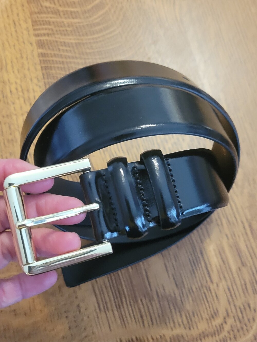 J. Crew Wide Spazzolato Leather Rollerball Buckle Belt - black - Picture 10 of 11